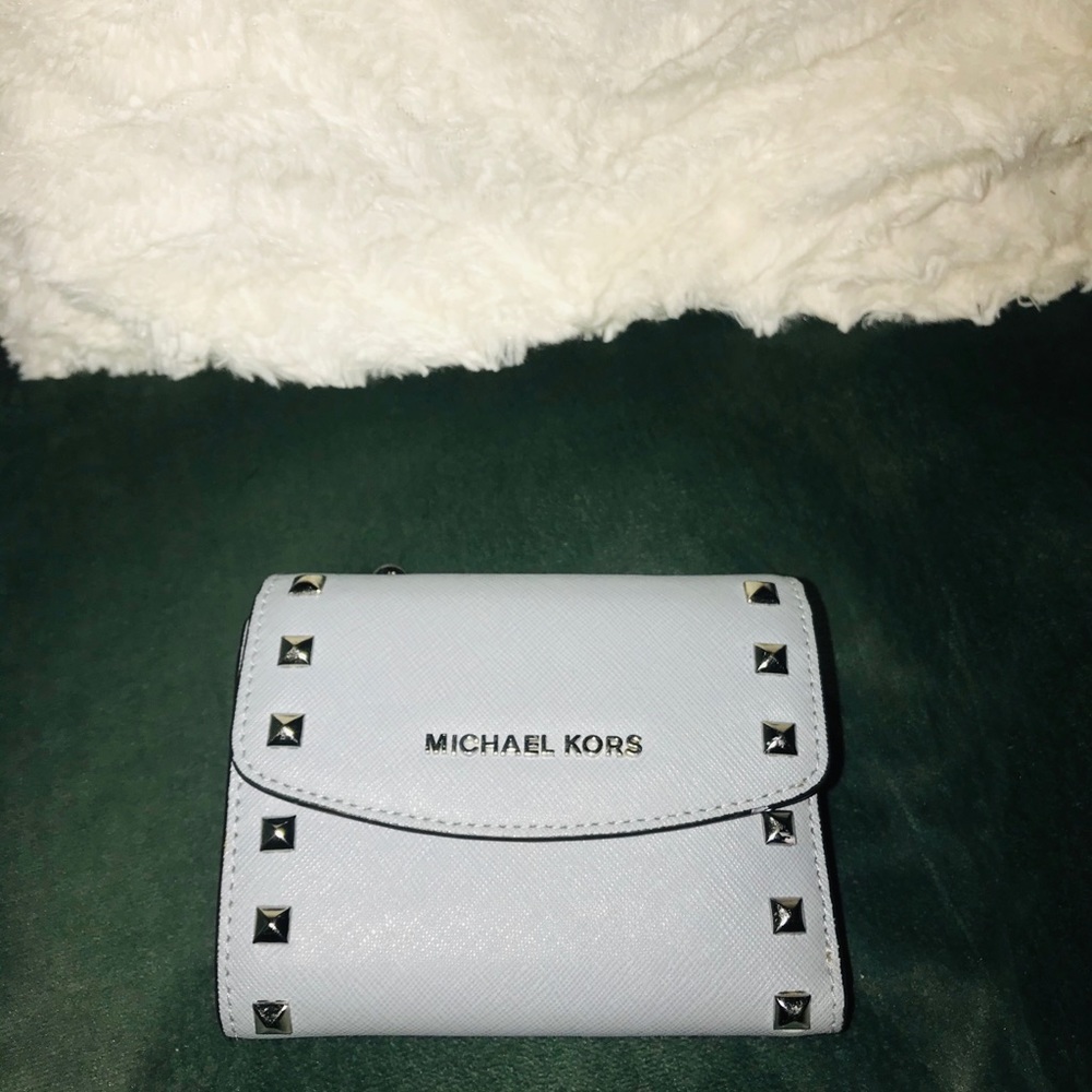 Michael Kors light blue leather studded wallet